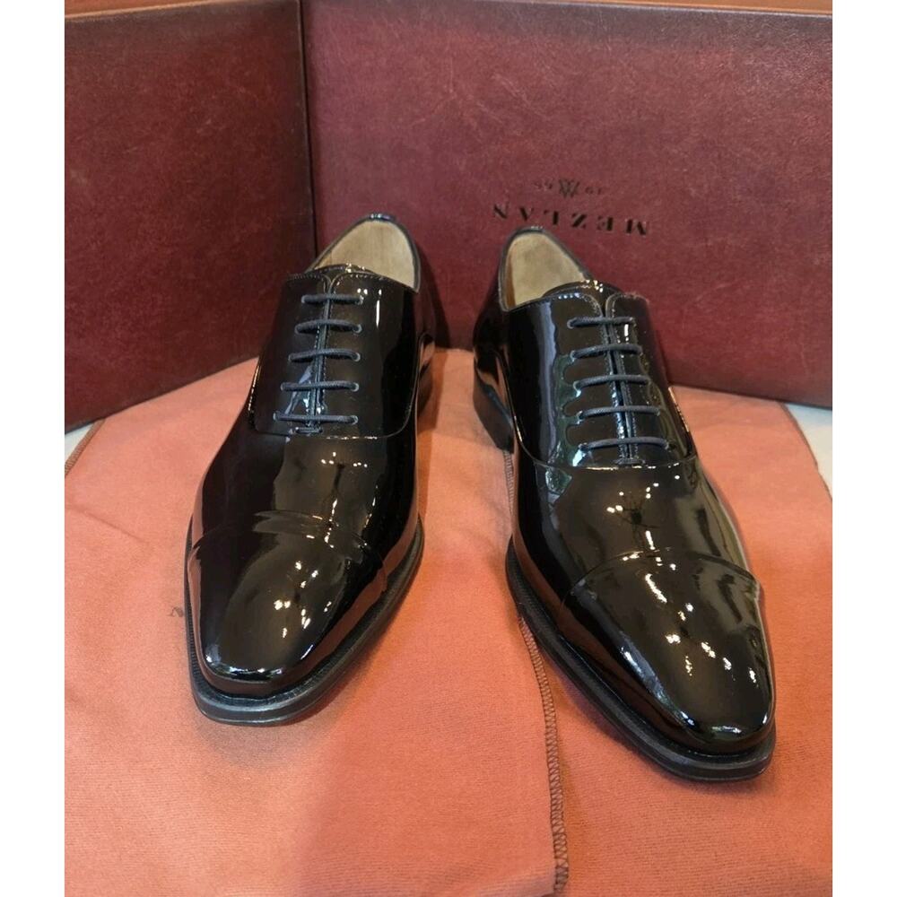 Mezlan E20264 Black Cap Toe Patent Leather Formal Oxford Size 9M - Picture 2 of 7